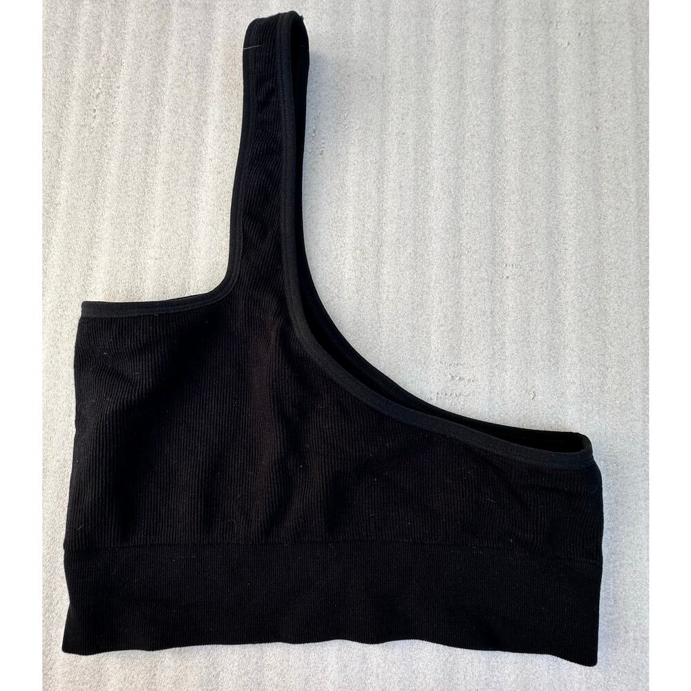 Fabletics Black One Shoulder Ribbed Top, Light Support, Best For M